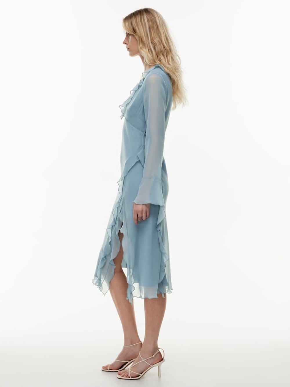 Aritzia Wilfred Opera Dusty Blue Formal Wedding Feminine Chiffon Wrap Dress SzXS